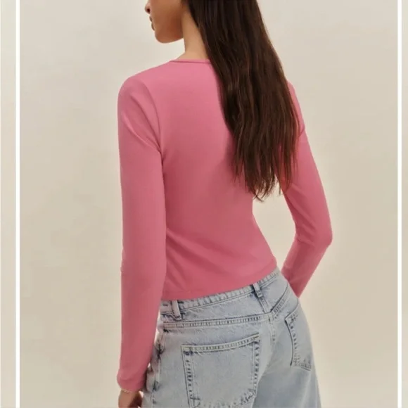 NWT Reformation "Silas" Snapdragon Pink Front Cutout Long Sleeve Knit Top - Picture 9 of 15
